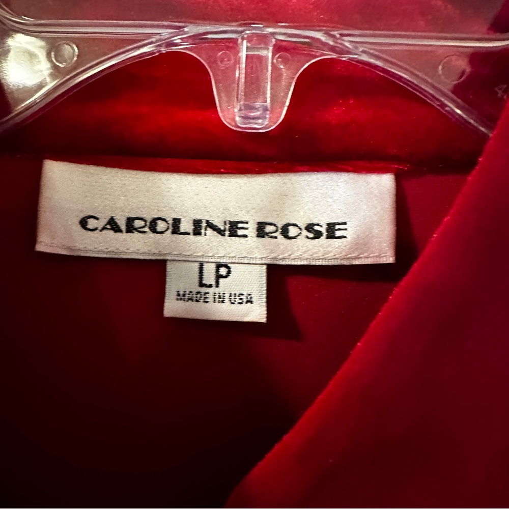 Caroline Rose Mandarin Red Velvet Red Jacket with Crystal Buttons size LP - Picture 2 of 6